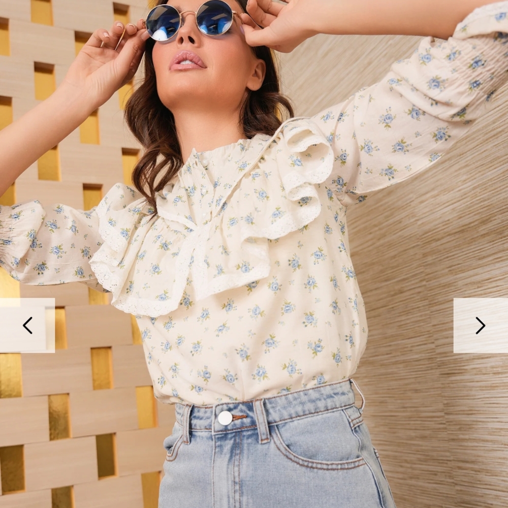 Udel New York Floral Print Ruffle Top.